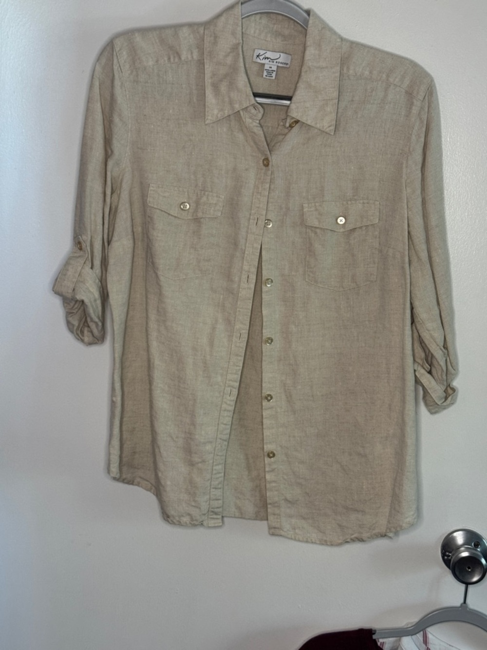 Kim Rogers Linen Top in Natural Beige